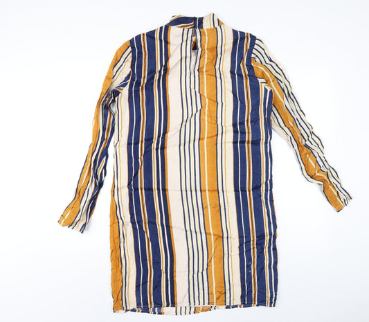 VILA Womens Multicoloured Striped Polyester A-Line Size M Mock Neck Button