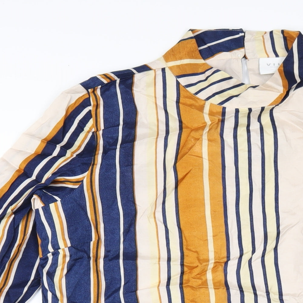 VILA Womens Multicoloured Striped Polyester A-Line Size M Mock Neck Button