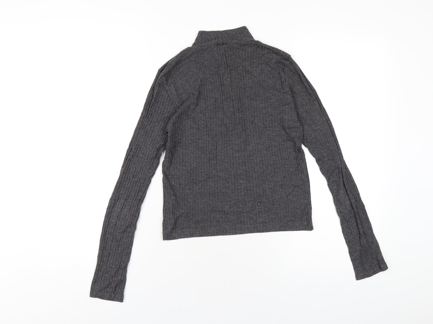 Topshop Womens Grey Polyester Basic T-Shirt Size 8 Mock Neck