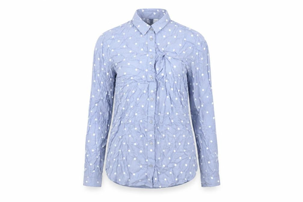 H&M Womens Blue Polka Dot Viscose Basic Button-Up Size 8 Collared