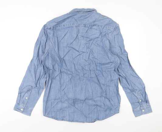Marks and Spencer Mens Blue Cotton Button-Up Size L Collared Button