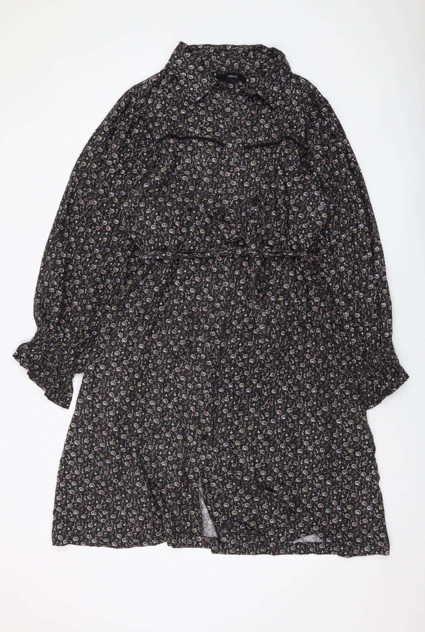 NEXT Womens Grey Geometric Viscose A-Line Size 16 Collared Button
