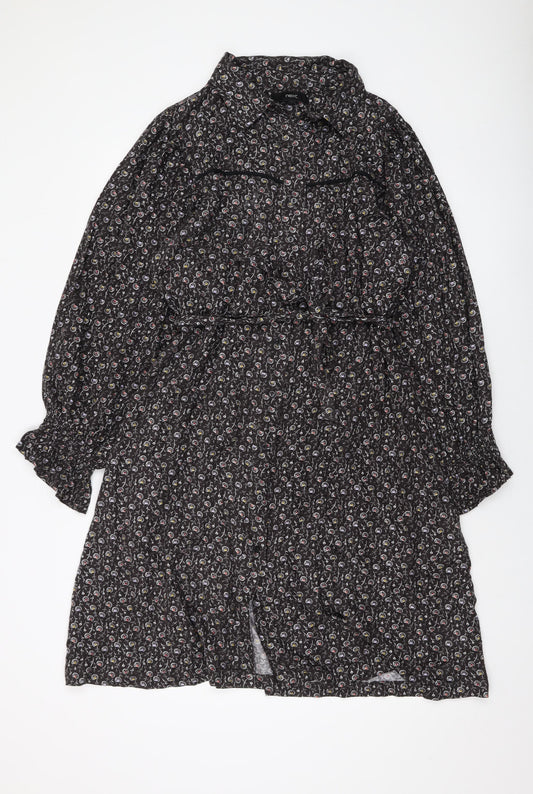 NEXT Womens Grey Geometric Viscose A-Line Size 16 Collared Button