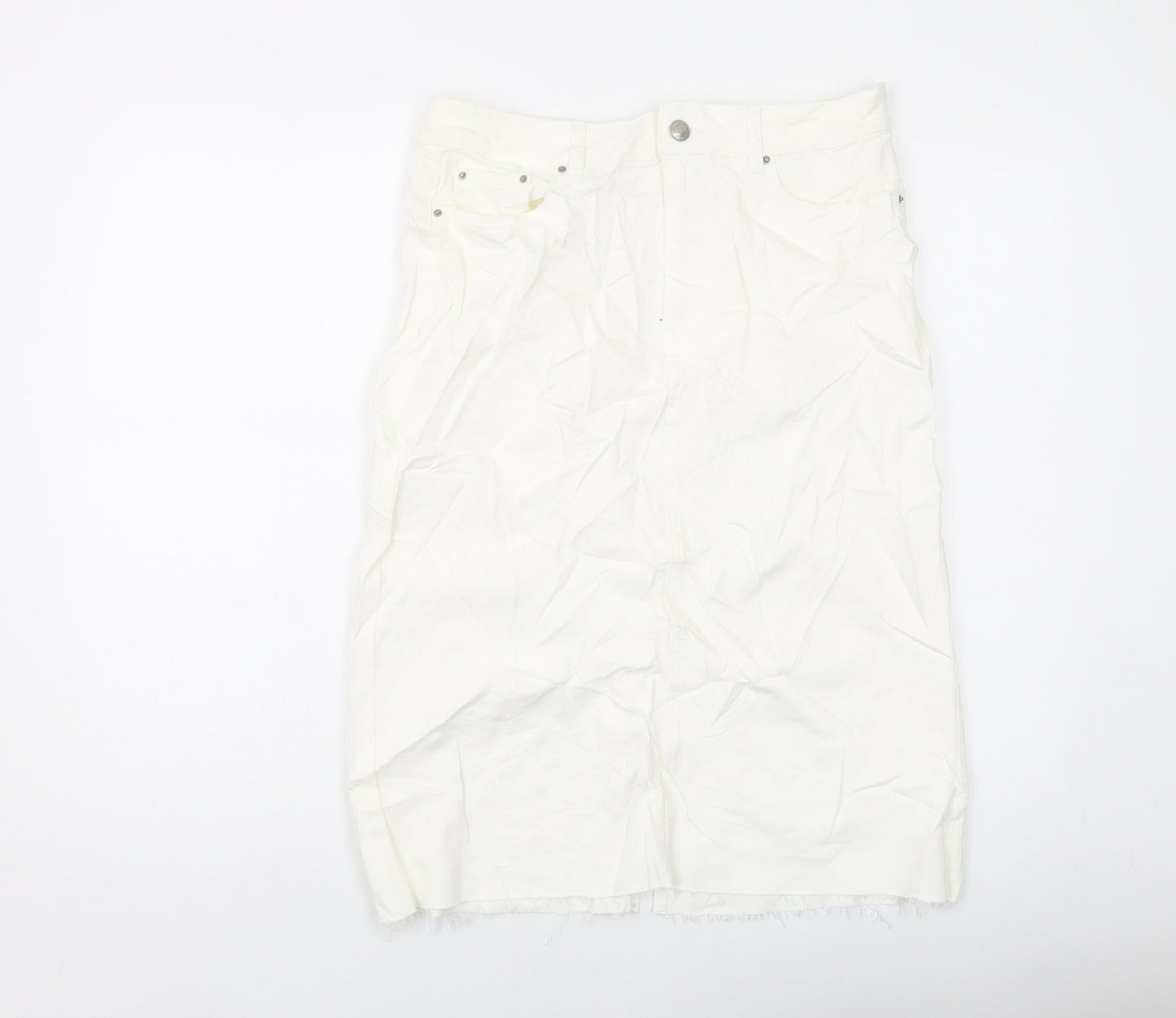 Marks and Spencer Womens Ivory Cotton A-Line Skirt Size 12 Button