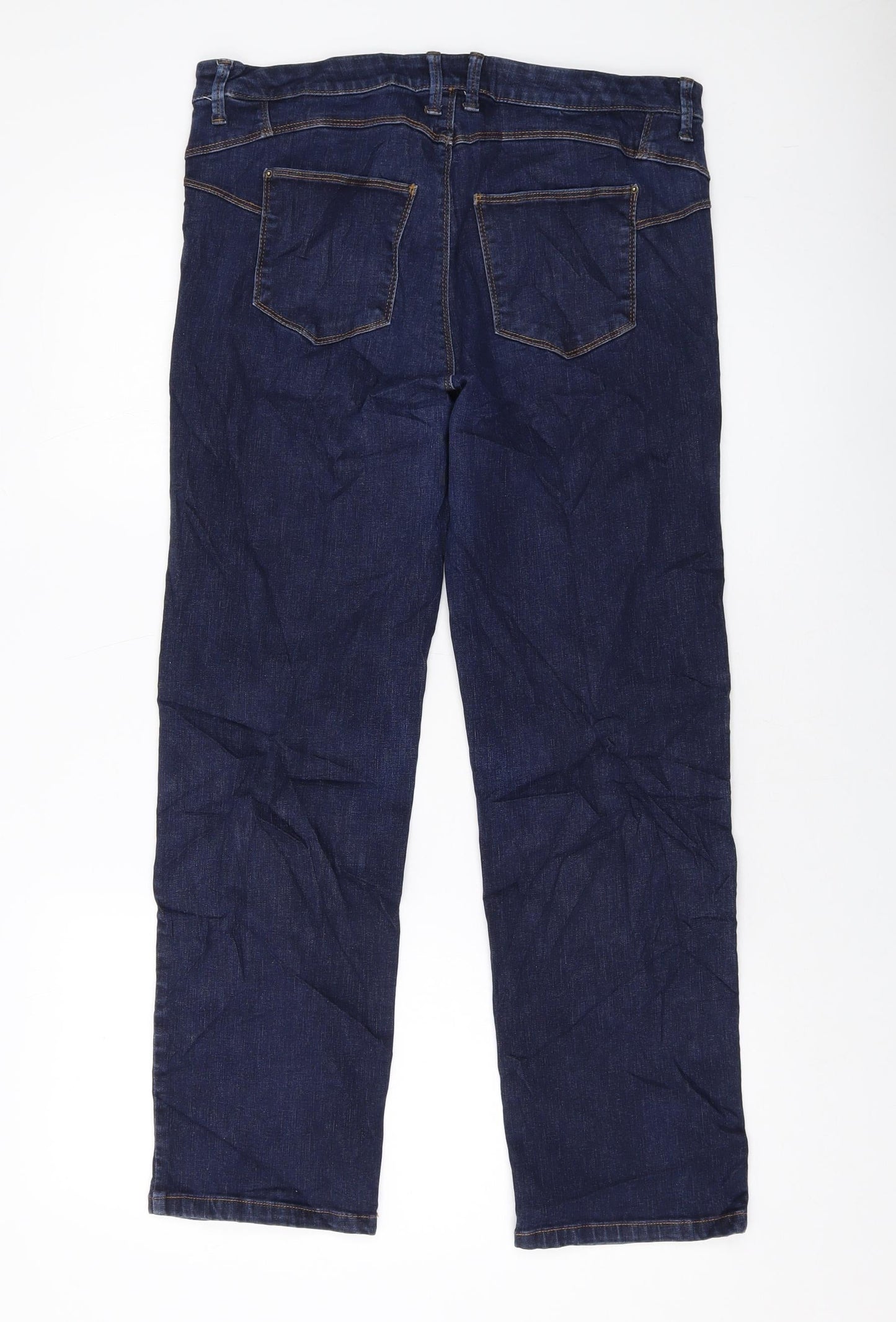 Marks and Spencer Womens Blue Cotton Straight Jeans Size 32 in L27 in Regular Button