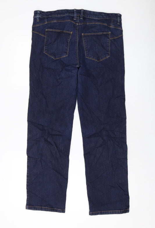 Marks and Spencer Womens Blue Cotton Straight Jeans Size 32 in L27 in Regular Button