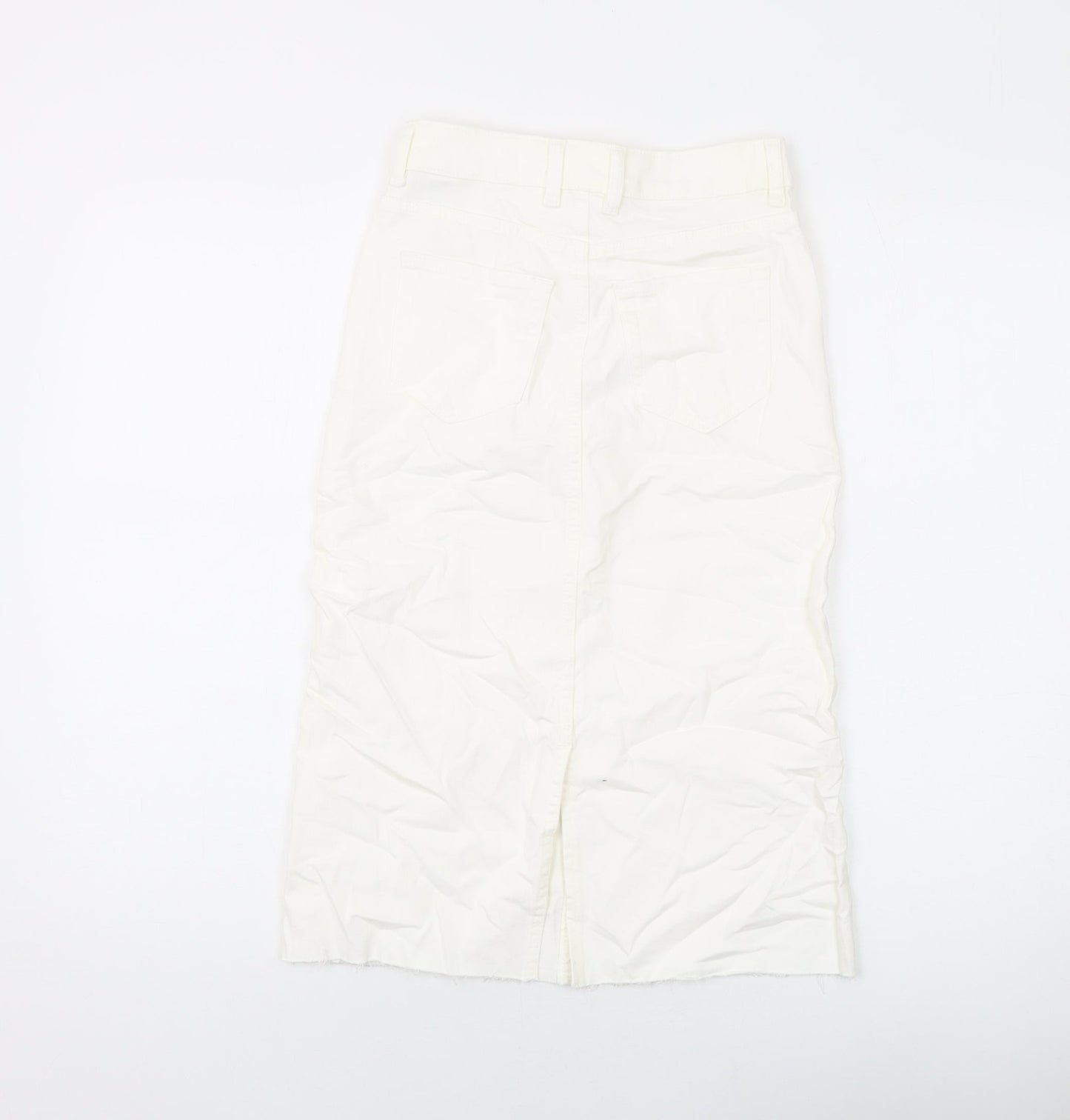 Marks and Spencer Womens Ivory Cotton A-Line Skirt Size 6 Button