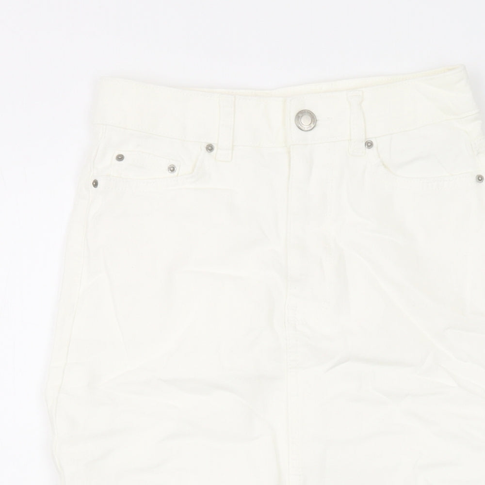 Marks and Spencer Womens Ivory Cotton A-Line Skirt Size 6 Button