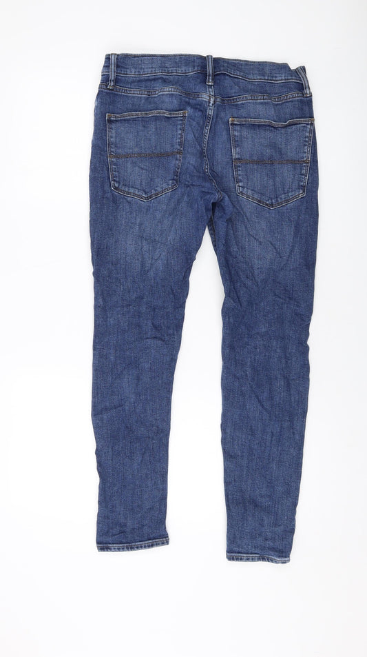 Marks and Spencer Mens Blue Cotton Skinny Jeans Size 30 in L29 in Regular Button