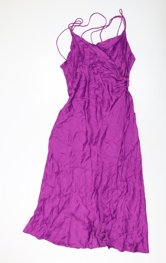 Zara Womens Purple Polyester A-Line Size XL V-Neck Zip