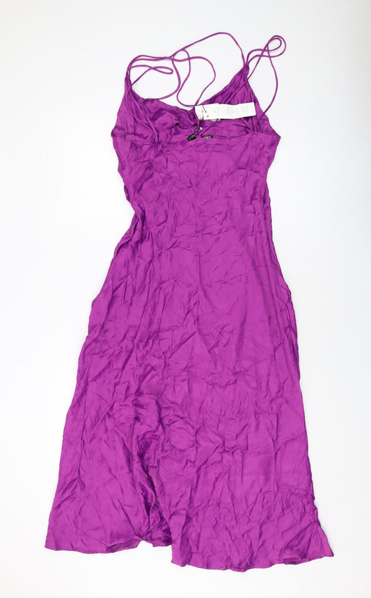 Zara Womens Purple Polyester A-Line Size XL V-Neck Zip