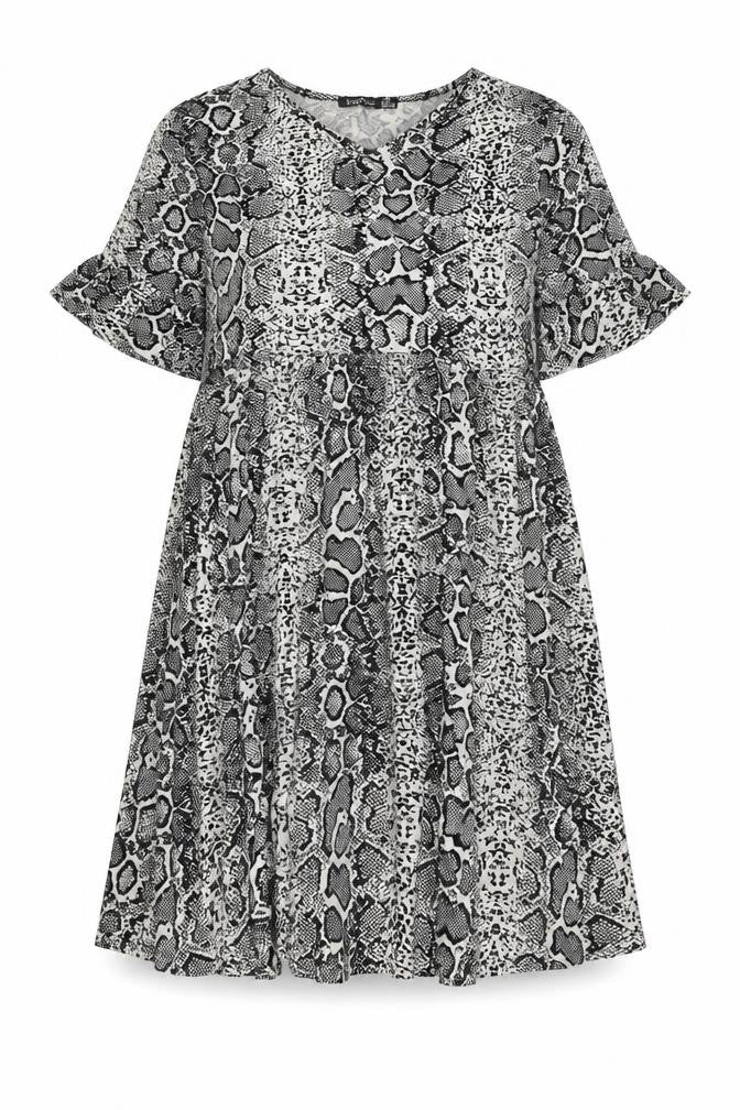 Boohoo Womens Grey Animal Print Viscose A-Line Size 16 Round Neck Pullover