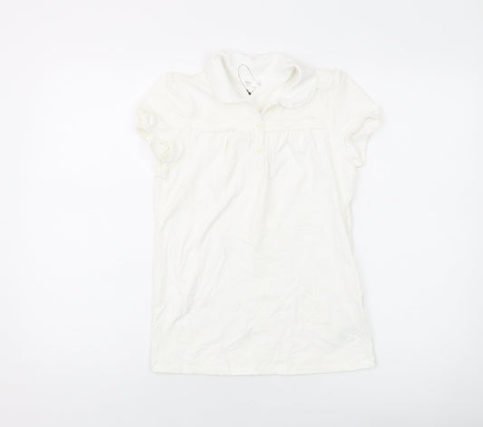 Marks and Spencer Girls Ivory Cotton Basic T-Shirt Size 11-12 Years Collared Button