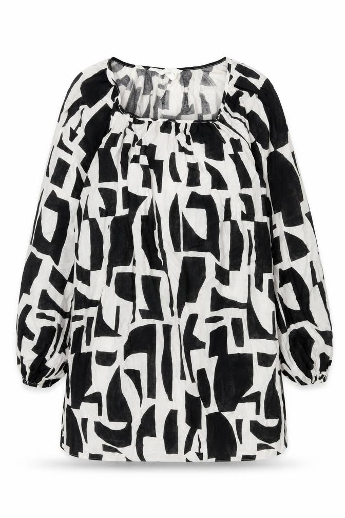 H&M Womens Black Geometric Viscose A-Line Size S Square Neck Pullover