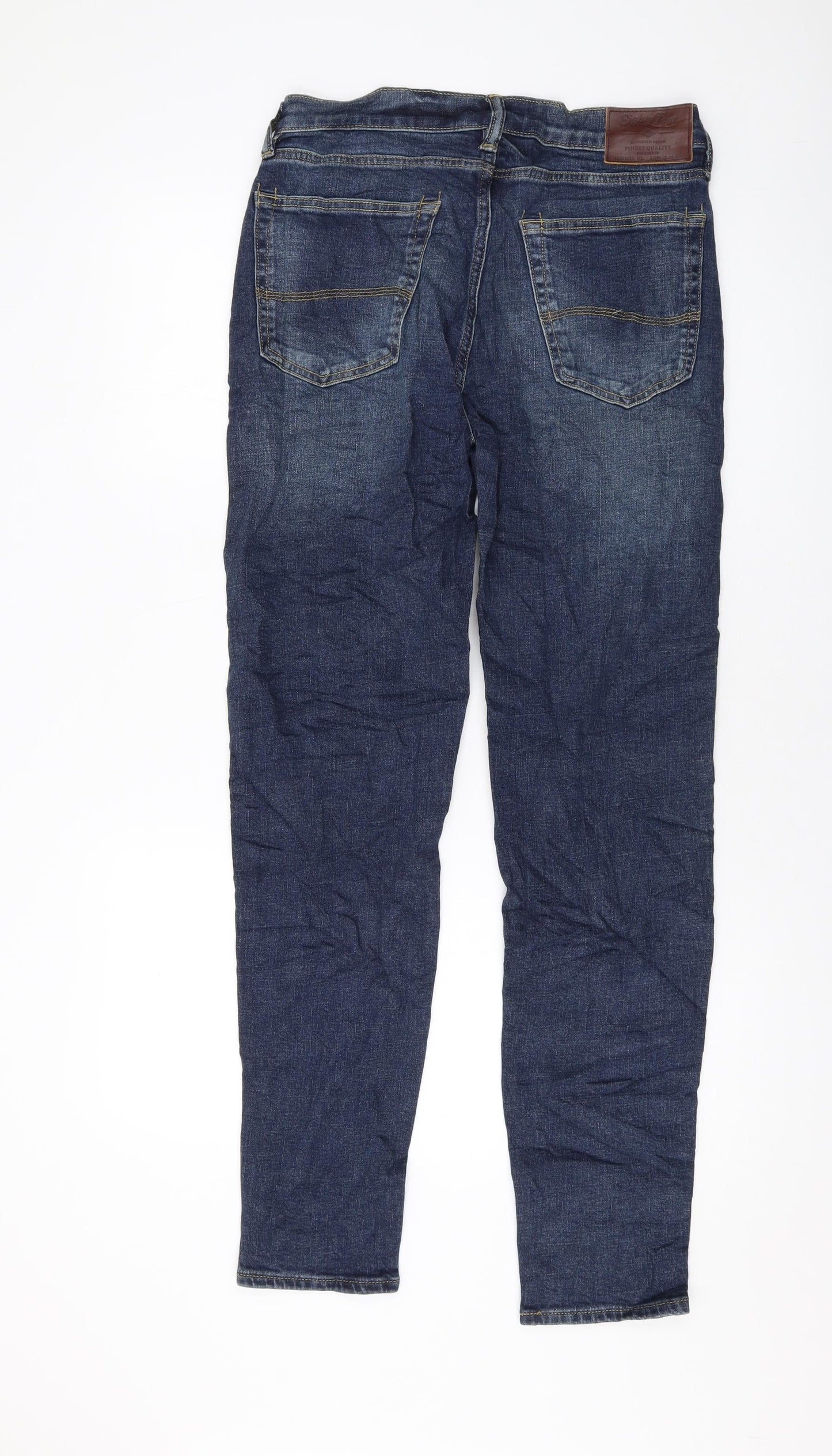 Marks and Spencer Mens Blue Cotton Skinny Jeans Size 30 in L33 in Regular Button