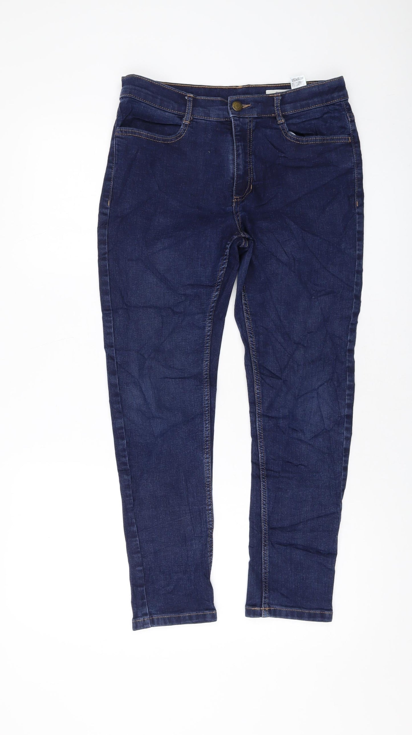 Marks and Spencer Womens Blue Cotton Skinny Jeans Size 12 L25 in Regular Button