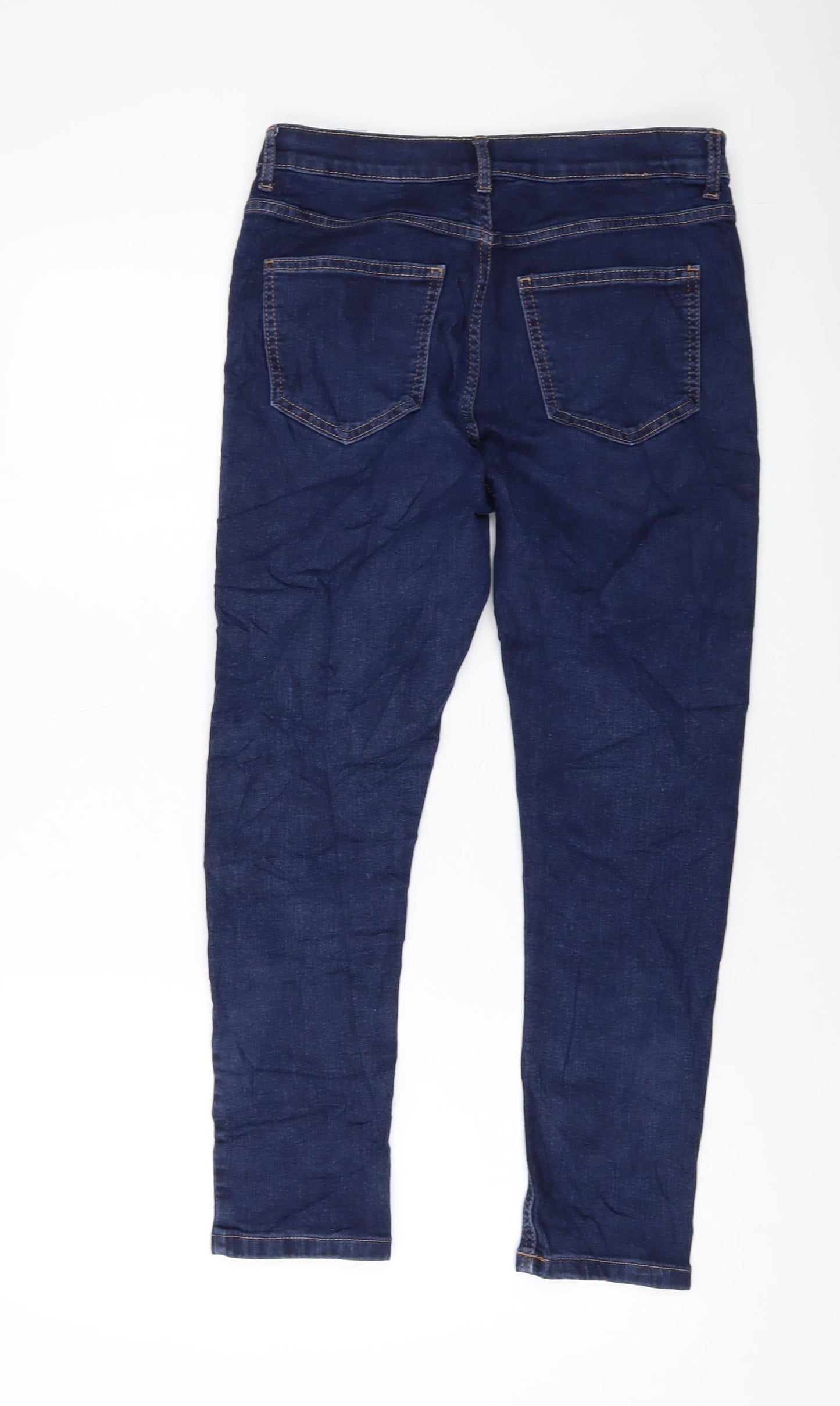 Marks and Spencer Womens Blue Cotton Skinny Jeans Size 12 L25 in Regular Button