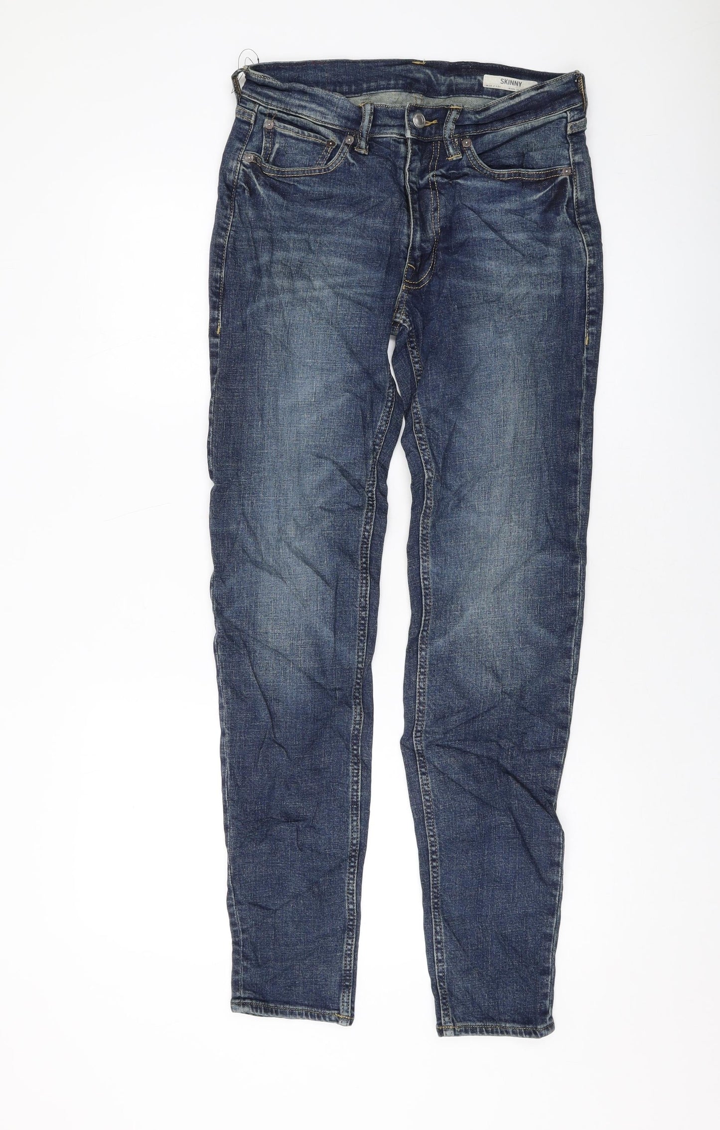 Marks and Spencer Mens Blue Cotton Skinny Jeans Size 28 in L31 in Regular Button