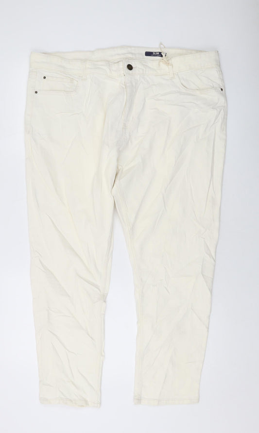 Marks and Spencer Womens Ivory Cotton Mom Jeans Size 22 L26 in Slim Button