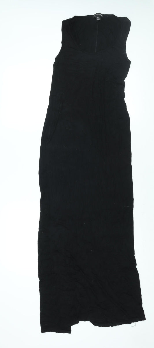 PRETTYLITTLETHING Womens Black Viscose Maxi Size 10 Round Neck Pullover - Back Slit