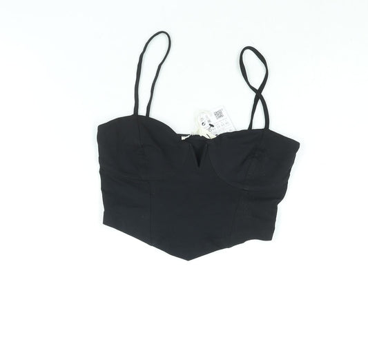 Stradivarius Womens Black Cotton Cropped Blouse Size XS Sweetheart
