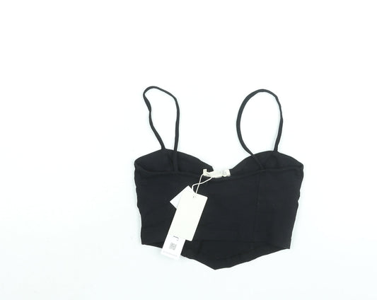Stradivarius Womens Black Cotton Cropped Blouse Size XS Sweetheart