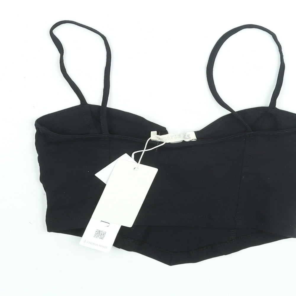 Stradivarius Womens Black Cotton Cropped Blouse Size XS Sweetheart