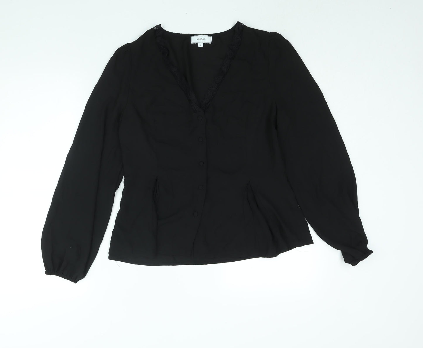 Rihoas Womens Black Polyester Basic Blouse Size L V-Neck - Lace Trim