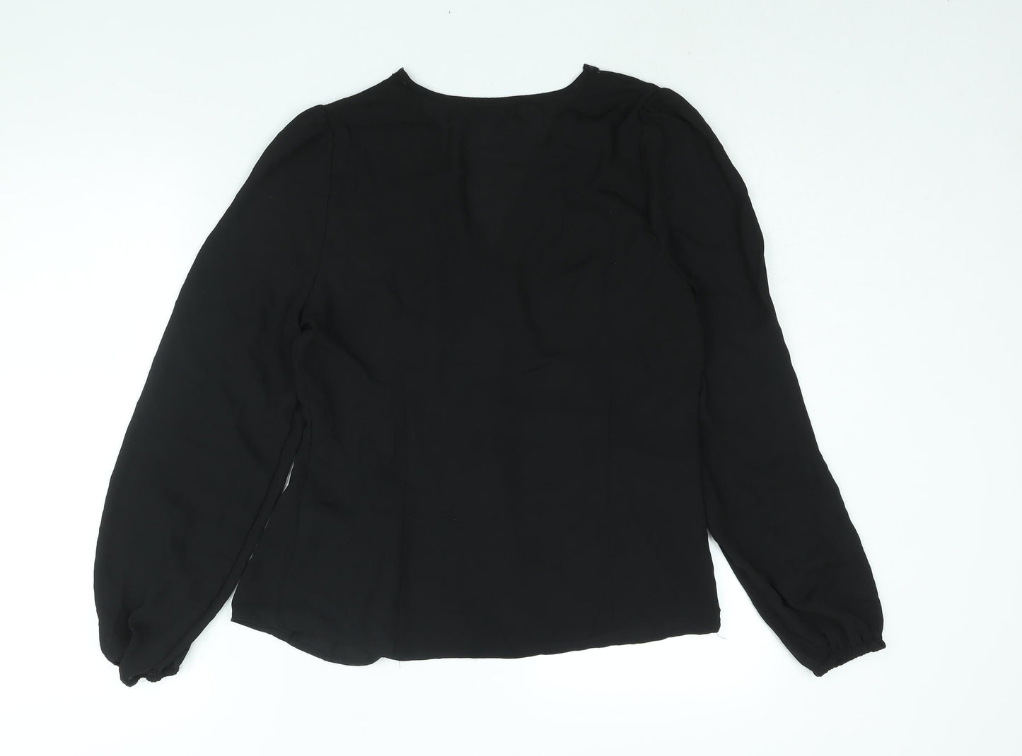 Rihoas Womens Black Polyester Basic Blouse Size L V-Neck - Lace Trim