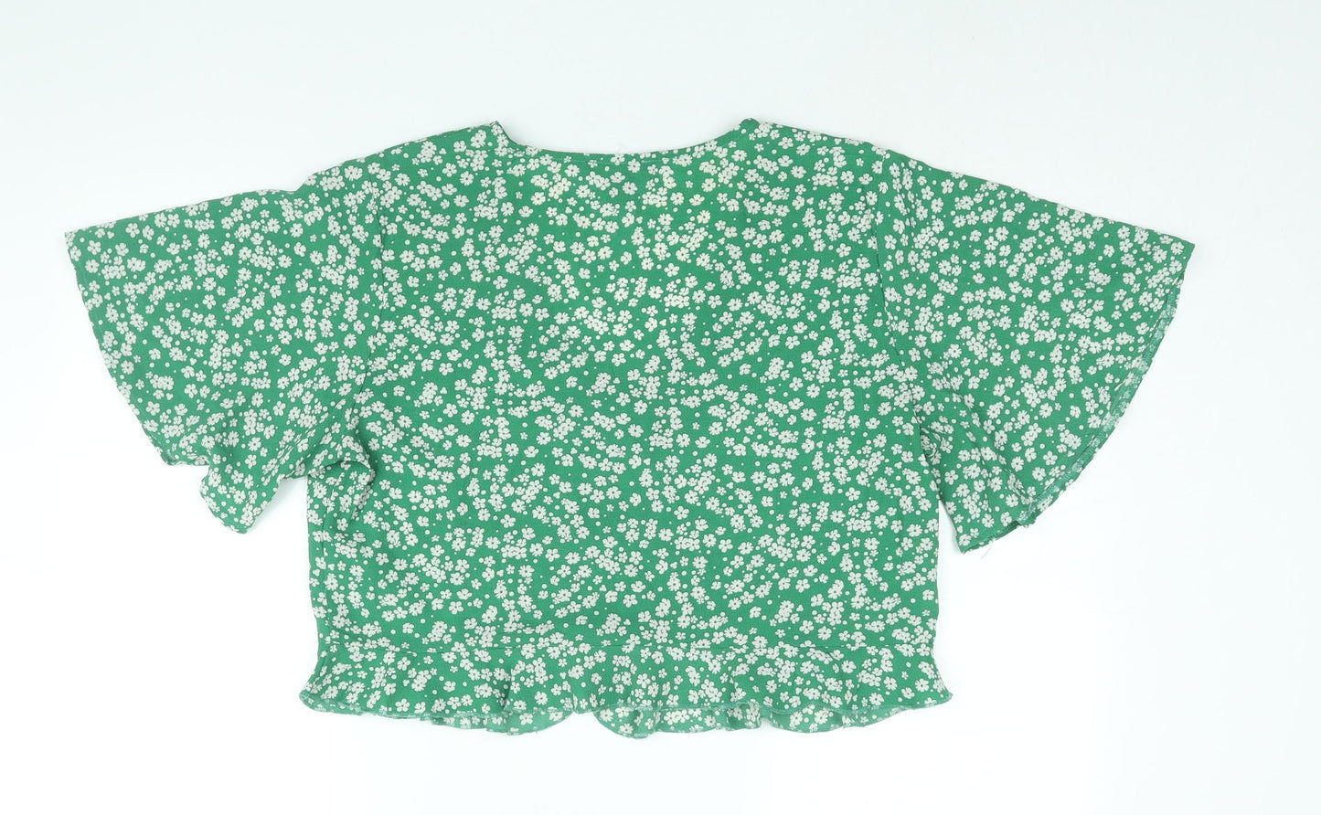 New Look Womens Green Floral Polyester Basic Blouse Size 16 V-Neck - Frill