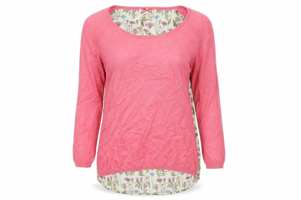 Next Womens Pink Round Neck Nylon Pullover Jumper Size M - Floral Back Print Semi Sheer