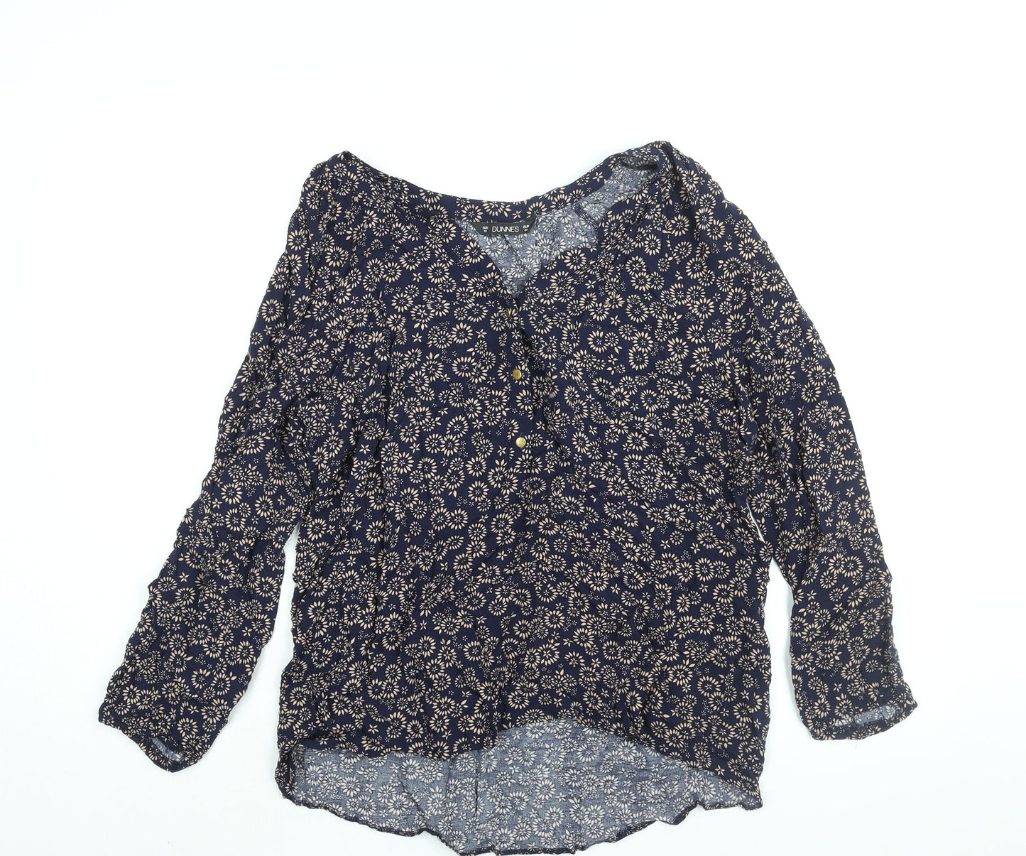 Dunnes Stores Womens Blue Geometric Viscose Basic Blouse Size 16 V-Neck