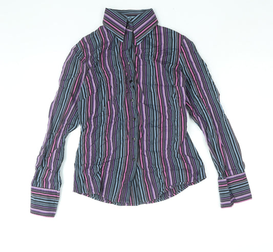 Massimo Womens Multicoloured Striped Cotton Basic Button-Up Size 8 Collared