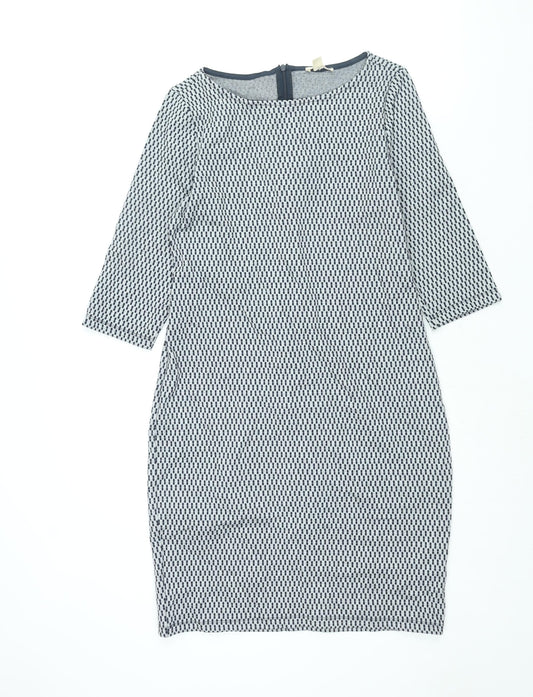 Esprit Womens Grey Check Polyester Bodycon Size M Round Neck Zip