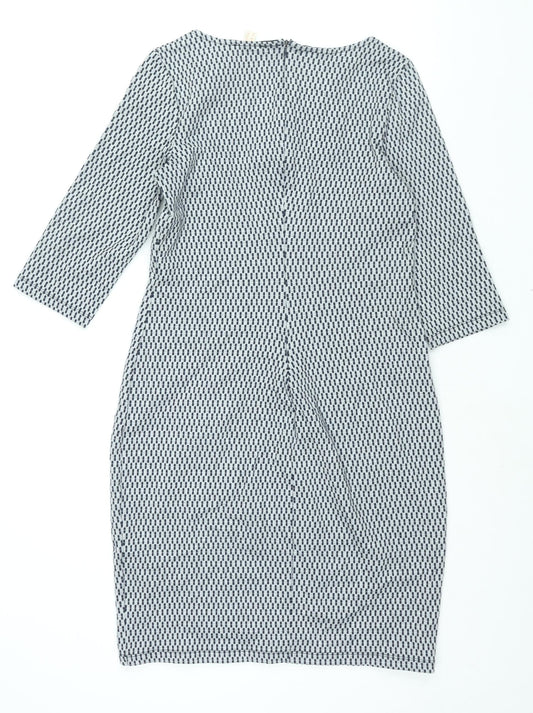 Esprit Womens Grey Check Polyester Bodycon Size M Round Neck Zip