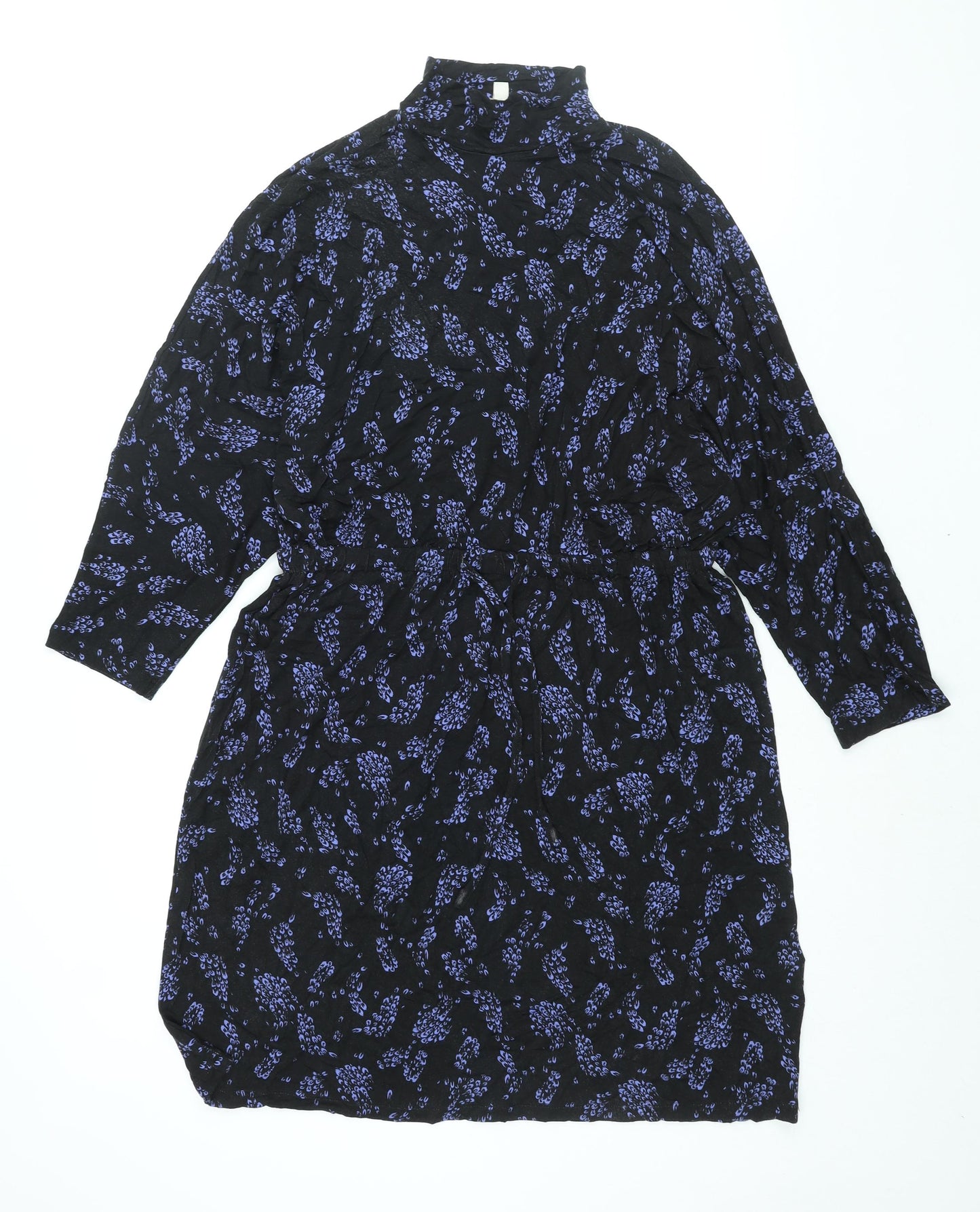 Monsoon Womens Black Geometric Viscose Shift Size M Mock Neck Pullover - Drawstring Waist