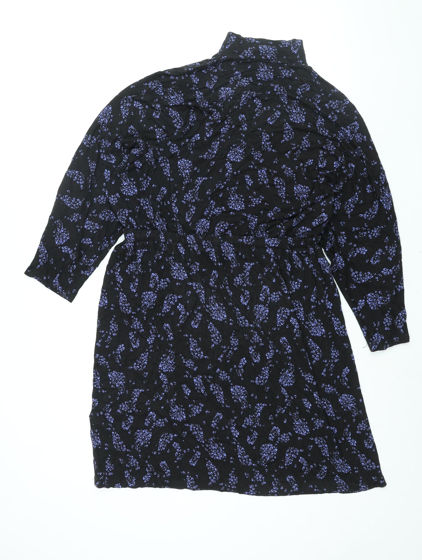 Monsoon Womens Black Geometric Viscose Shift Size M Mock Neck Pullover - Drawstring Waist