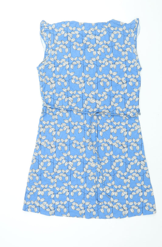 Trepass Womens Blue Geometric Cotton Shift Size L V-Neck Pullover - Belted