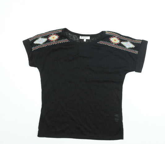 Brave Soul Womens Black Polyester Basic Blouse Size S Round Neck - Embroidered