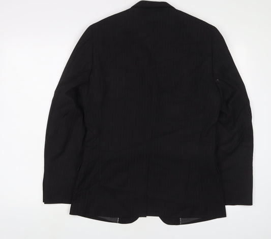 Butler & Web Mens Black Striped Polyester Jacket Suit Jacket Size 36 Regular