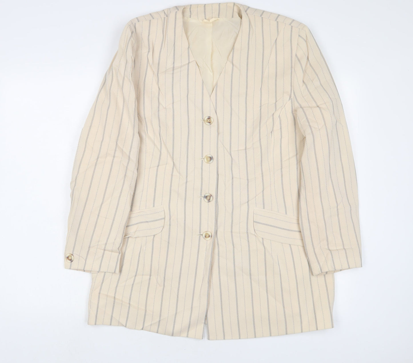 Precis Womens Beige Striped Jacket Blazer Size 16 Button