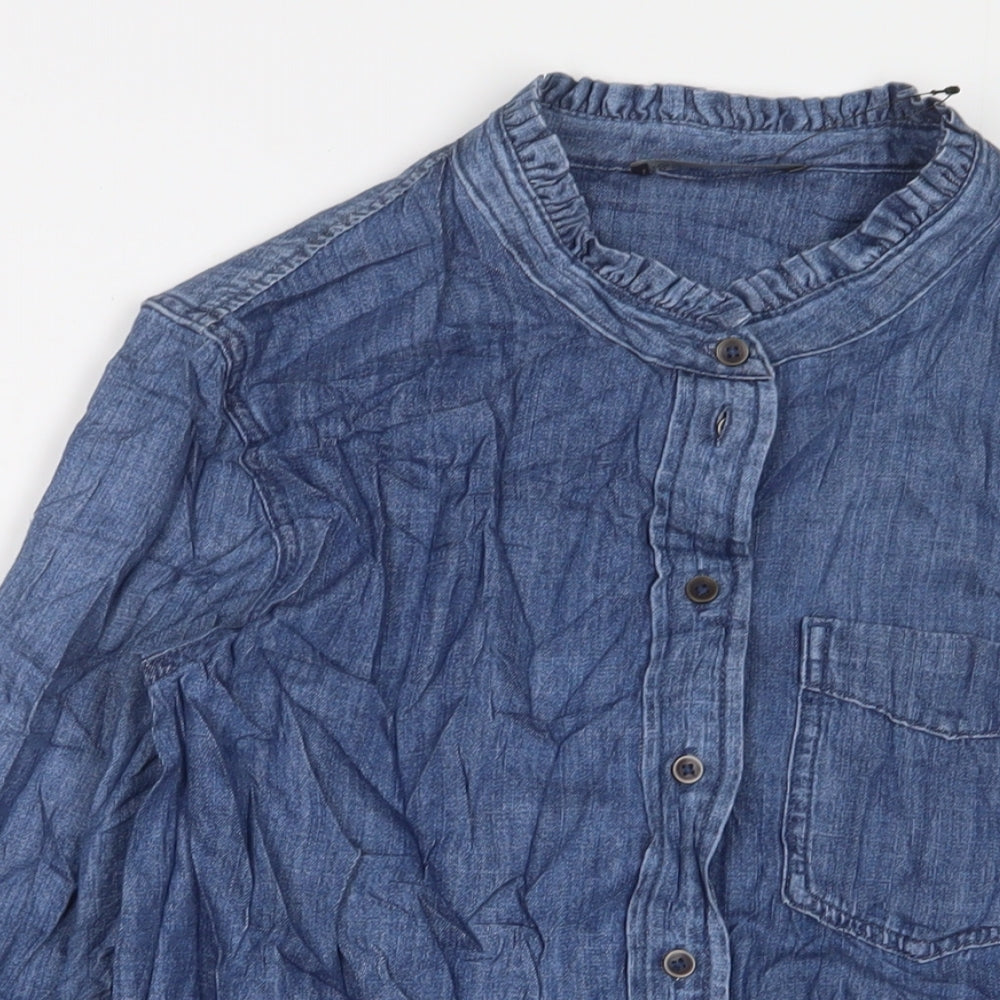 Marks and Spencer Womens Blue Cotton Basic Button-Up Size 10 Crew Neck