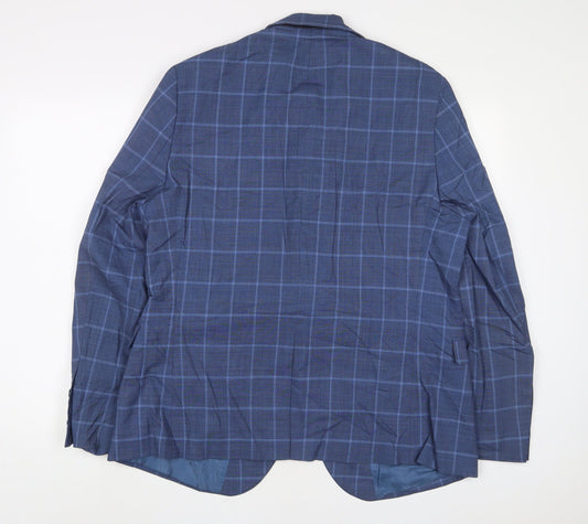 jimmy bee Mens Blue Plaid Wool Jacket Suit Jacket Size 40 Regular