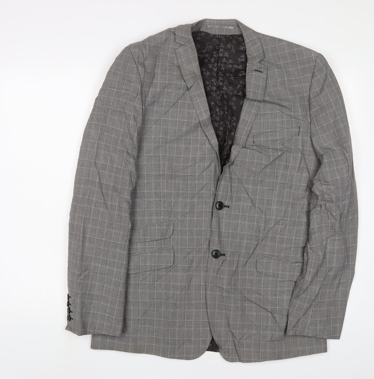 Limehaus Mens Grey Plaid Polyester Jacket Suit Jacket Size 40 Regular