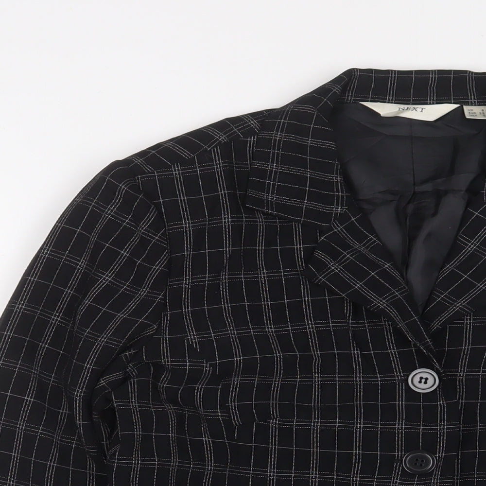 NEXT Womens Black Plaid Jacket Blazer Size 8 Button
