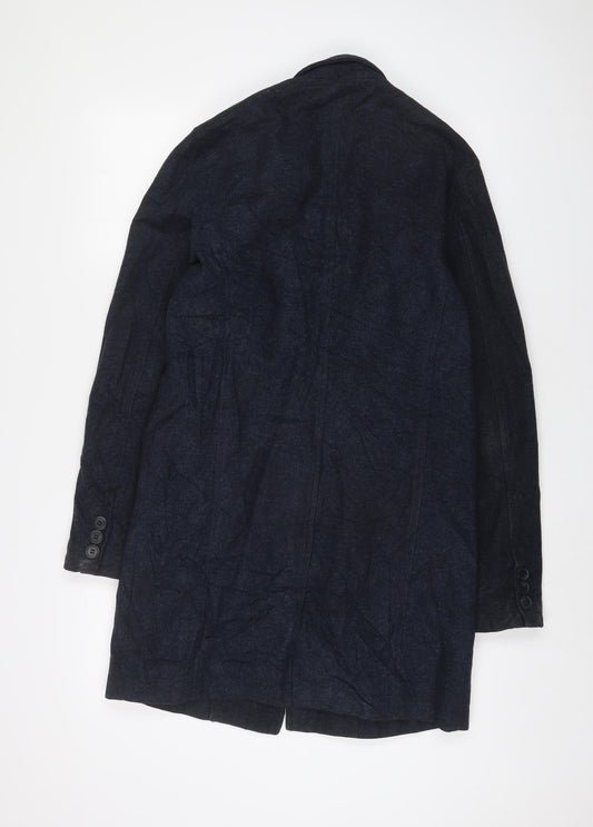 Topman Mens Blue Overcoat Coat Size S Button