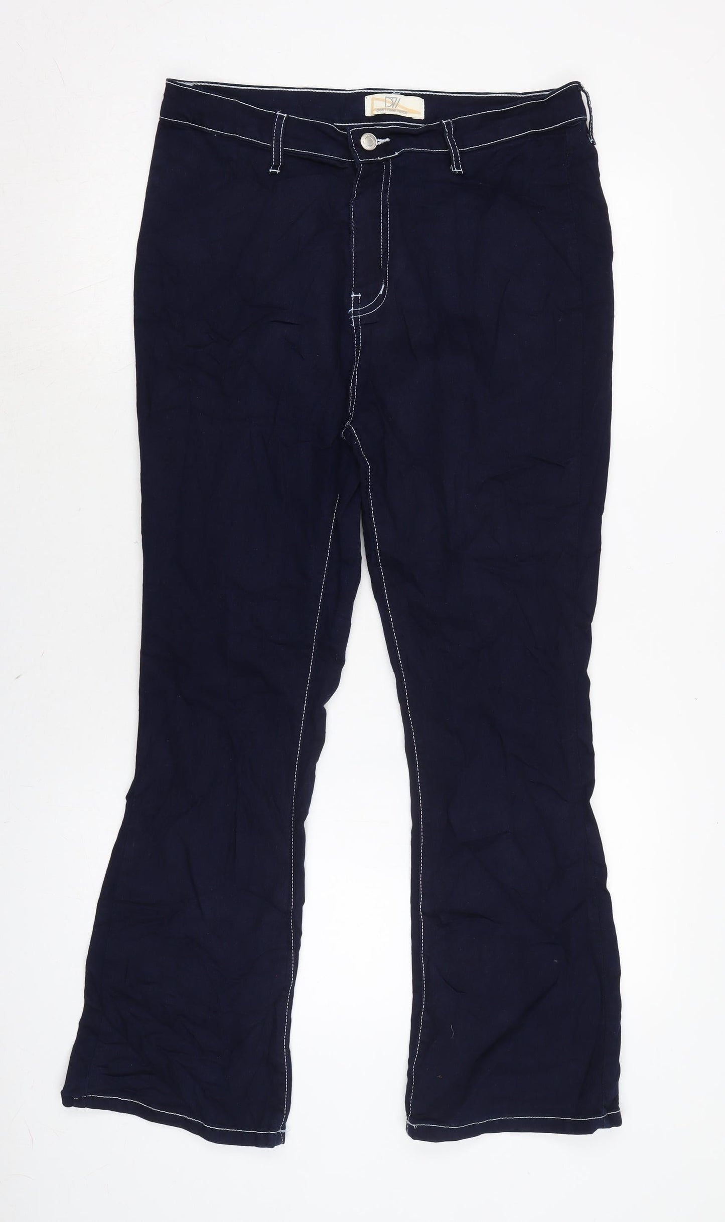 Dont thinkj twice Womens Blue Cotton Blend Flared Jeans Size 16 L28 in Regular Zip