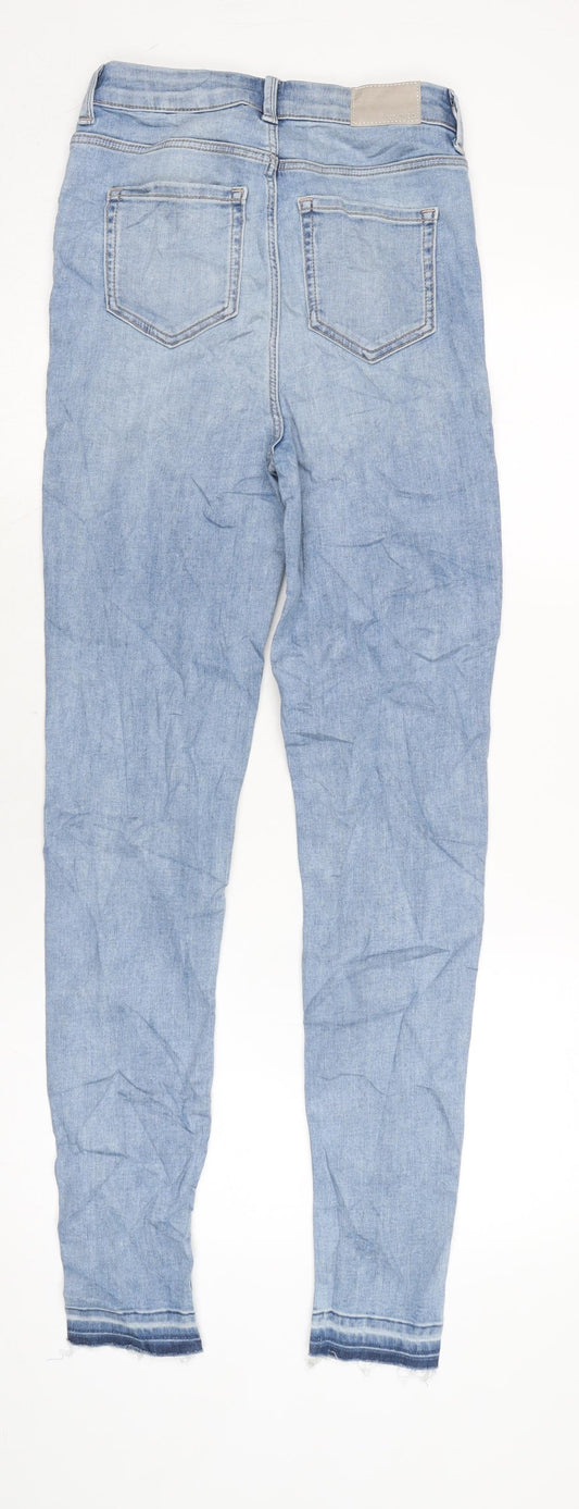 Marks and Spencer Womens Blue Cotton Blend Tapered Jeans Size 8 L29 in Regular Zip - Raw Hem