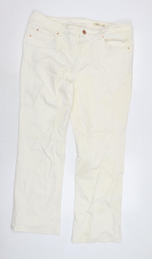 Marks and Spencer Womens Ivory Cotton Blend Flared Jeans Size 18 L28 in Regular Zip