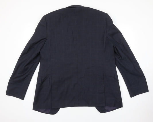M&S Mens Black Check Wool Jacket Blazer Size 42 Regular